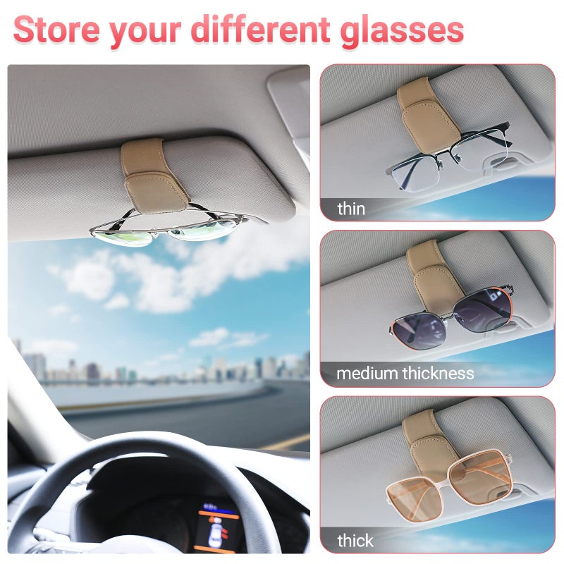 KanSmart Sunglass Holder for Car Visor Sunglasses Clip Magnetic Leather Glasses Eyeglass Holder Truck Car Interior Accessories Universal for Woman Man -Beige - Image 3